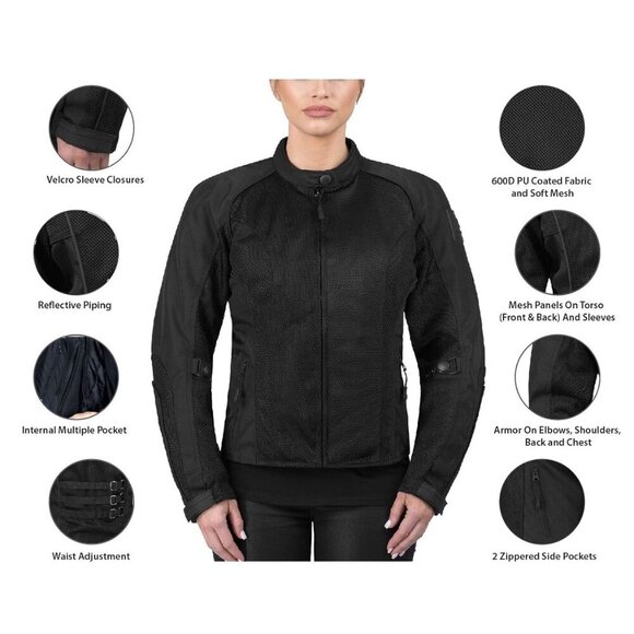 Viking Cycle Ironborn Armored Motorcycle Riding Biker Black Jacket for Women - Picture 13 of 13